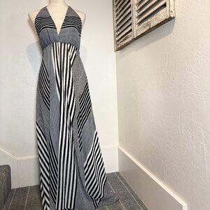 Josa Tulum Backless, maxi dress, stripes, halter tie.